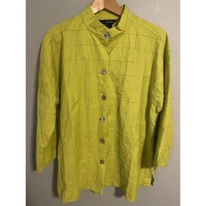 Ali Miles Tunic Womens Large Yellow Textured Button Up Long Sleeve Lagenlook